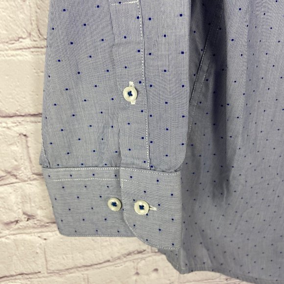 Ryan Seacrest Men's Gray w/ Blue Dots Long Sleeve Shirt. Sz: 17 - 34/35 - Picture 4 of 10